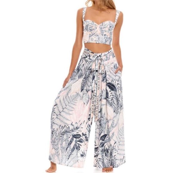 Agua Bendita Women's Tropical Print wide leg pants, L - Picture 1 of 7